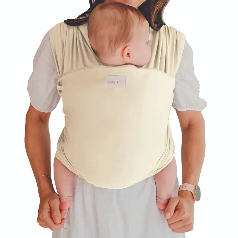 Tricot-Slen Organic Ergonomische Draagdoek - Rekbare Baby Draagdoek voor Newborn t/m 15 kg - 100% Biologisch Katoen - Buikdragen - Gebroken Wit - Cotton Breeze - 100% Ongeverfd van Babylonia in Beige – productfoto