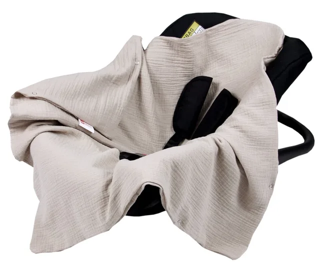 Babyschale Einschlagdecke Babyschale Autositz Babydecke 80x80 cm aus Musselin, Natural_80x80