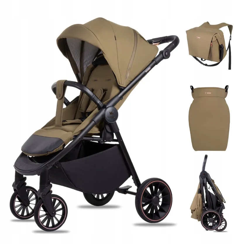 Buggy Kinderwagen ROMBO Reisbuggy met Ligfunctie, Kleur: de Babylux en Olive – photo produit