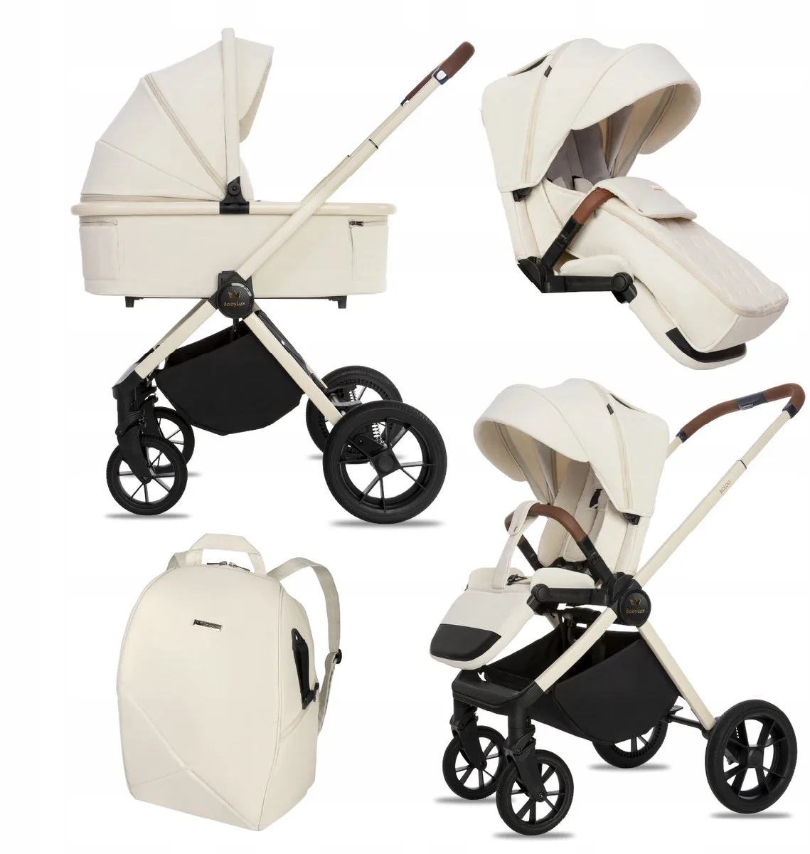 Kinderwagen 2in1 BOLDO, Opvouwbare Lichtgewicht Kinderwagenset Incl. Reiswieg, Buggy Sportzitje, Luiertas En Meer Accessoires, 4 Verstelbare Standen, 0-22kg (0-4 Jaar), Uv-Bescherming 50+ van Babylux in 2in1 – Vanilla – productfoto