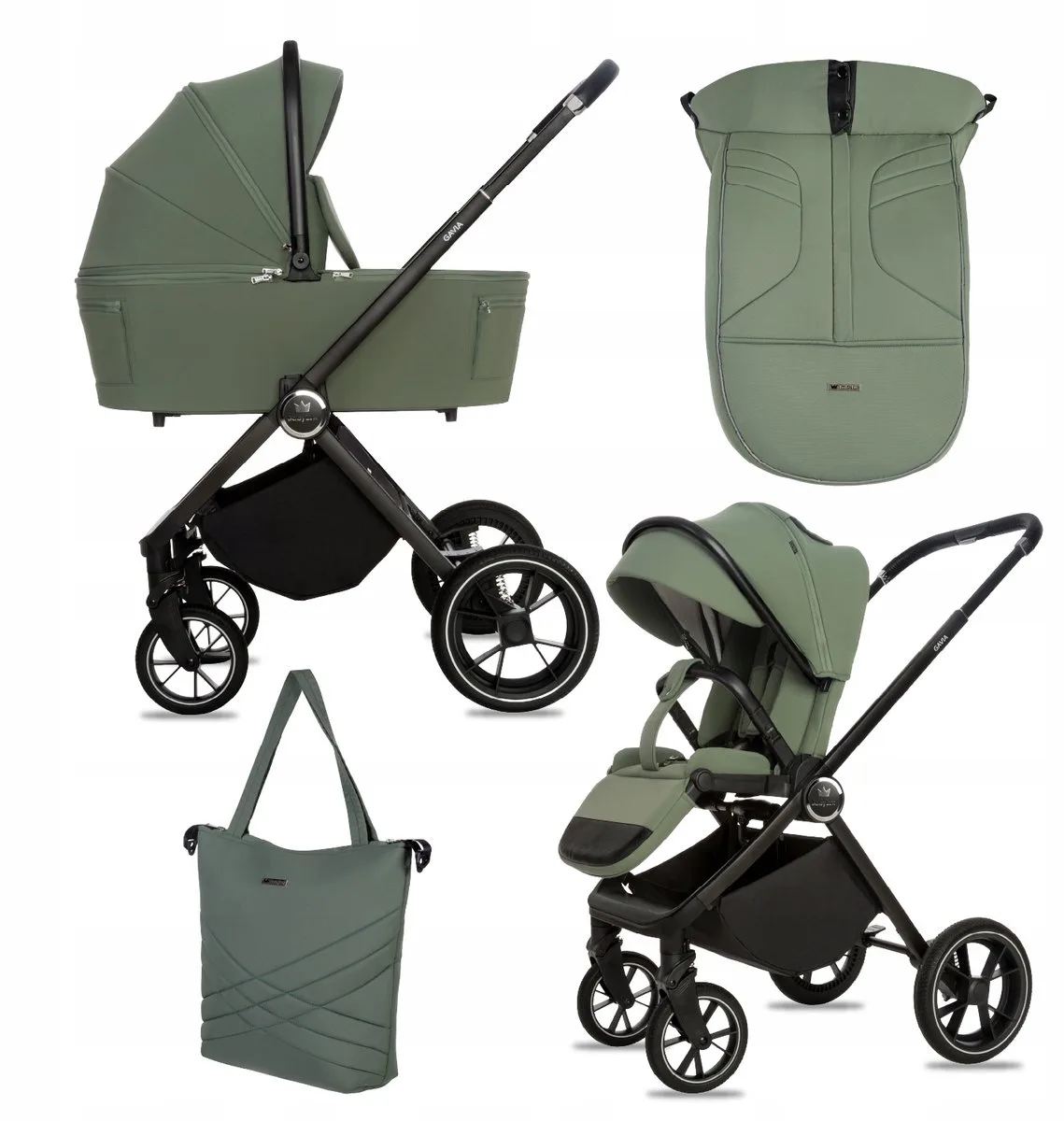 Kinderwagen 2in1 GAVIA, Opvouwbare Lichtgewicht Kinderwagenset Incl. Reiswieg, Buggy Sportzitje, Luiertas En Meer Accessoires, 4 Verstelbare Standen, 0-22kg (0-4 Jaar), Uv-Bescherming 50+ van Babylux in 2in1 – FOREST – productfoto