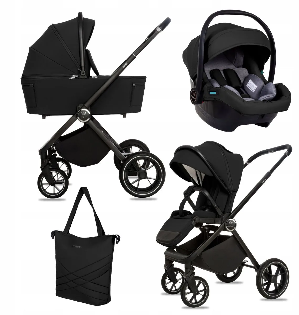 Kinderwagen 3in1 Set GAVIA, Opvouwbare Lichtgewicht Kinderwagenset Incl. Reiswieg, Buggy, I-Size Baby-Autostoeltje, Luiertas En Meer Accessoires, 4 Ligstanden, 0-22kg, Uv-Bescherming 50+ de Babylux en 3in1 – ONYX – photo produit