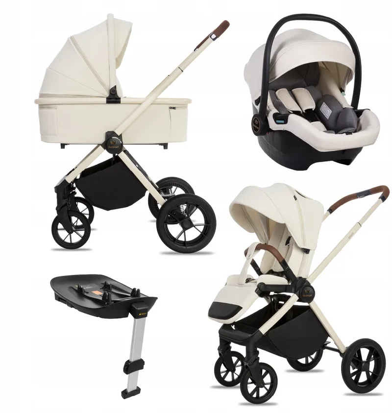 Kinderwagen 4in1 Set BOLDO, Opvouwbare Lichtgewicht Combi Kinderwagenset Incl. Reiswieg, Buggy, I-Size Kinderzitje, Autostoel, 4 Verstelbare Standen, 0-22kg, Uv-Bescherming 50+ by Babylux in 4in1 – Vanilla – product photo