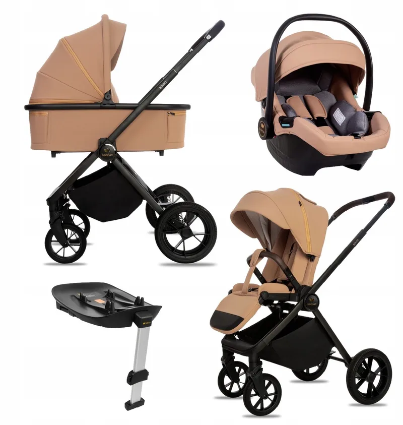 Kinderwagen 4in1 Set BOLDO, Opvouwbare Lichtgewicht Combi Kinderwagenset Incl. Reiswieg, Buggy, I-Size Kinderzitje, Autostoel, 4 Verstelbare Standen, 0-22kg, Uv-Bescherming 50+ de Babylux en 4in1 – Coral – photo produit