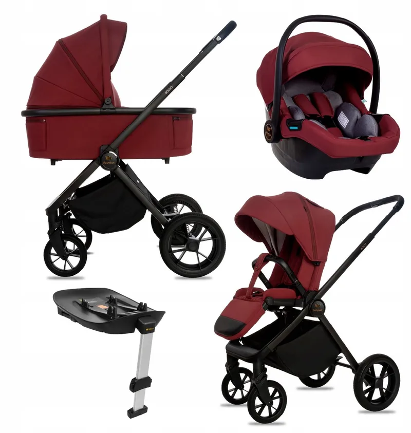 Kinderwagen 4in1 Set BOLDO, Opvouwbare Lichtgewicht Combi Kinderwagenset Incl. Reiswieg, Buggy, I-Size Kinderzitje, Autostoel, 4 Verstelbare Standen, 0-22kg, Uv-Bescherming 50+ de Babylux en 4in1 – Burgundy – photo produit