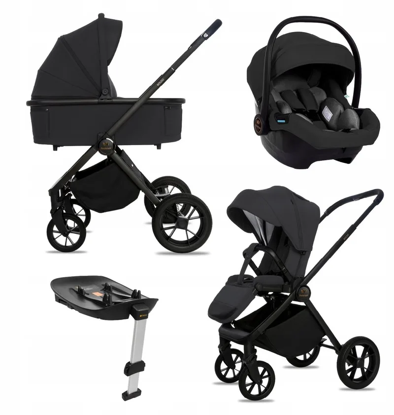 Kinderwagen 4in1 Set BOLDO, Opvouwbare Lichtgewicht Combi Kinderwagenset Incl. Reiswieg, Buggy, I-Size Kinderzitje, Autostoel, 4 Verstelbare Standen, 0-22kg, Uv-Bescherming 50+ de Babylux en 4in1 – Onyx – photo produit