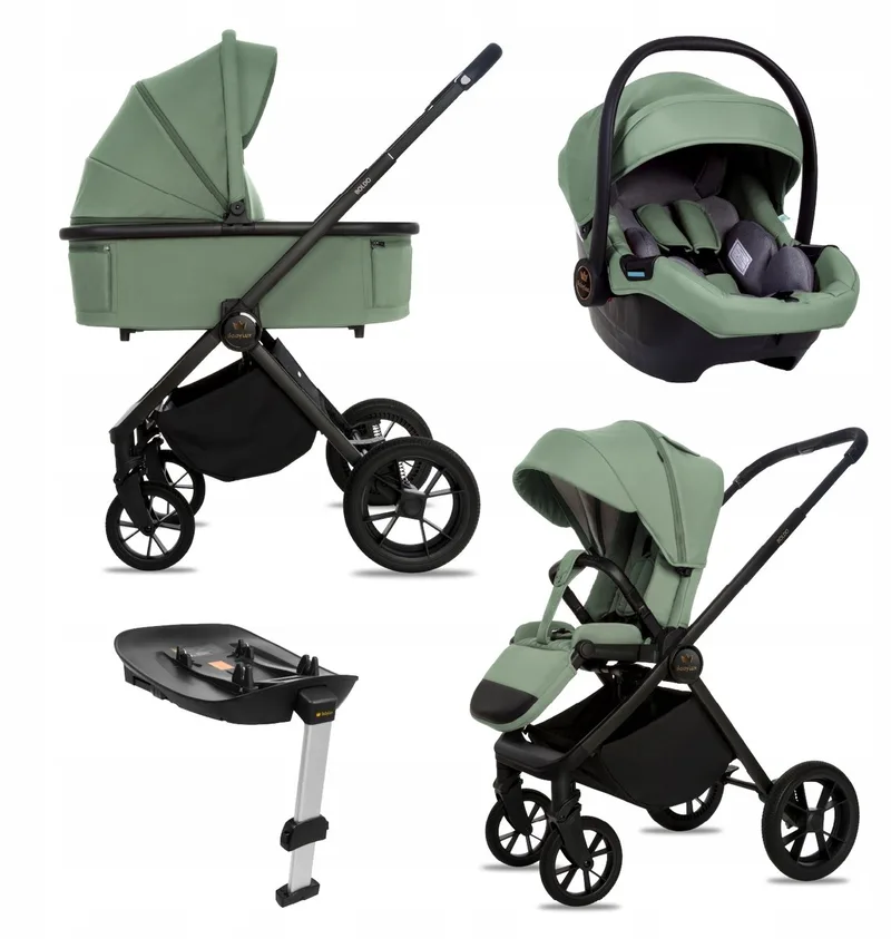 Kinderwagen 4in1 Set BOLDO, Opvouwbare Lichtgewicht Combi Kinderwagenset Incl. Reiswieg, Buggy, I-Size Kinderzitje, Autostoel, 4 Verstelbare Standen, 0-22kg, Uv-Bescherming 50+ de Babylux en 4in1 – Sage – photo produit