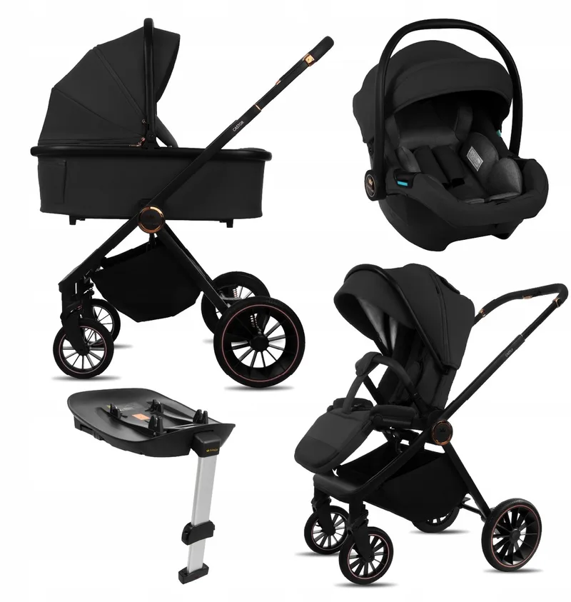 Kinderwagen 4in1 Set CASTOR, Opvouwbare Lichtgewicht Combi Kinderwagenset Incl. Reiswieg, Buggy, I-Size Kinderzitje, Autostoel, 4 Verstelbare Standen, 0-22kg, Uv-Bescherming 50+ de Babylux en 4in1 – BLACK – photo produit