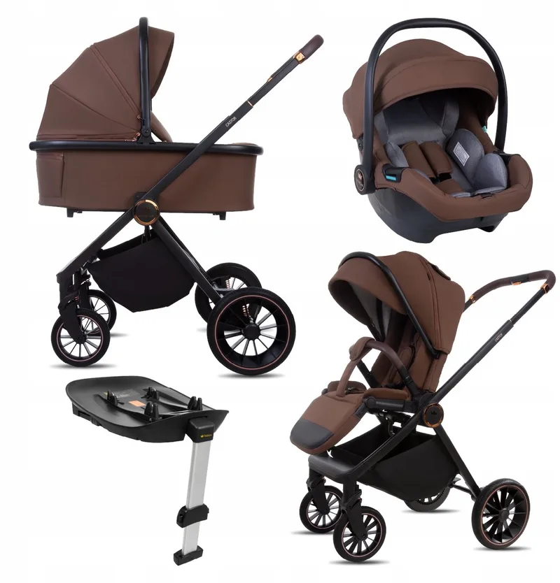 Kinderwagen 4in1 Set CASTOR, Opvouwbare Lichtgewicht Combi Kinderwagenset Incl. Reiswieg, Buggy, I-Size Kinderzitje, Autostoel, 4 Verstelbare Standen, 0-22kg, Uv-Bescherming 50+ de Babylux en 4in1 – BROWNIE – photo produit