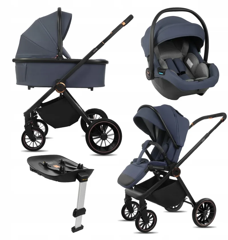 Kinderwagen 4in1 Set CASTOR, Opvouwbare Lichtgewicht Combi Kinderwagenset Incl. Reiswieg, Buggy, I-Size Kinderzitje, Autostoel, 4 Verstelbare Standen, 0-22kg, Uv-Bescherming 50+ by Babylux in 4in1 – GREY – product photo