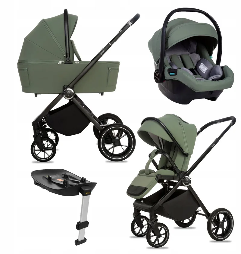 Kinderwagen 4in1 Set GAVIA, Opvouwbare Lichtgewicht Combi Kinderwagenset Incl. Reiswieg, Buggy, I-Size Kinderzitje, Autostoel, 4 Verstelbare Standen, 0-22kg, Uv-Bescherming 50+ van Babylux in 4in1 – FOREST – productfoto