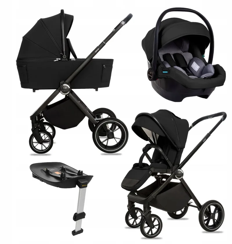 Kinderwagen 4in1 Set GAVIA, Opvouwbare Lichtgewicht Combi Kinderwagenset Incl. Reiswieg, Buggy, I-Size Kinderzitje, Autostoel, 4 Verstelbare Standen, 0-22kg, Uv-Bescherming 50+ by Babylux in 4in1 – ONYX – product photo