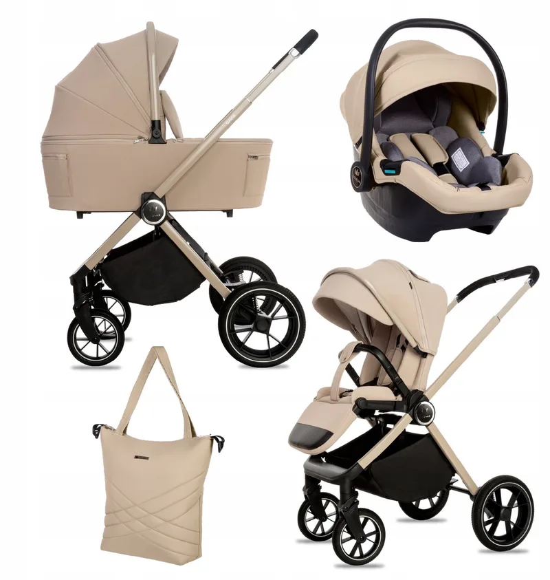 Kinderwagen 4in1 Set GAVIA, Opvouwbare Lichtgewicht Combi Kinderwagenset Incl. Reiswieg, Buggy, I-Size Kinderzitje, Autostoel, 4 Verstelbare Standen, 0-22kg, Uv-Bescherming 50+ de Babylux en 4in1 – KHAKI – photo produit