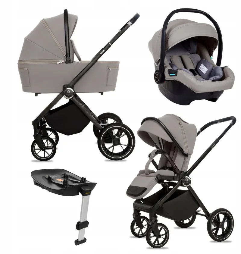 Kinderwagen 4in1 Set GAVIA, Opvouwbare Lichtgewicht Combi Kinderwagenset Incl. Reiswieg, Buggy, I-Size Kinderzitje, Autostoel, 4 Verstelbare Standen, 0-22kg, Uv-Bescherming 50+ by Babylux in 4in1 – STEEL – product photo