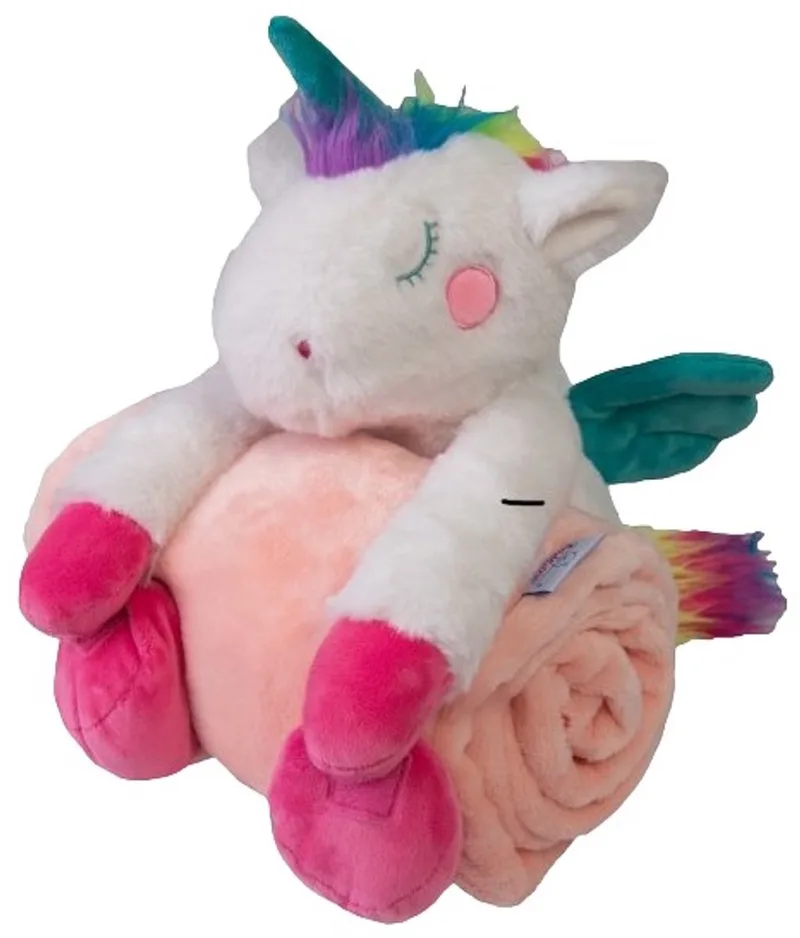 Carol Unicorn Roze 85 x 100 cm Wiegdeken met Knuffel van Babymatex in Roze en regenboog – productfoto