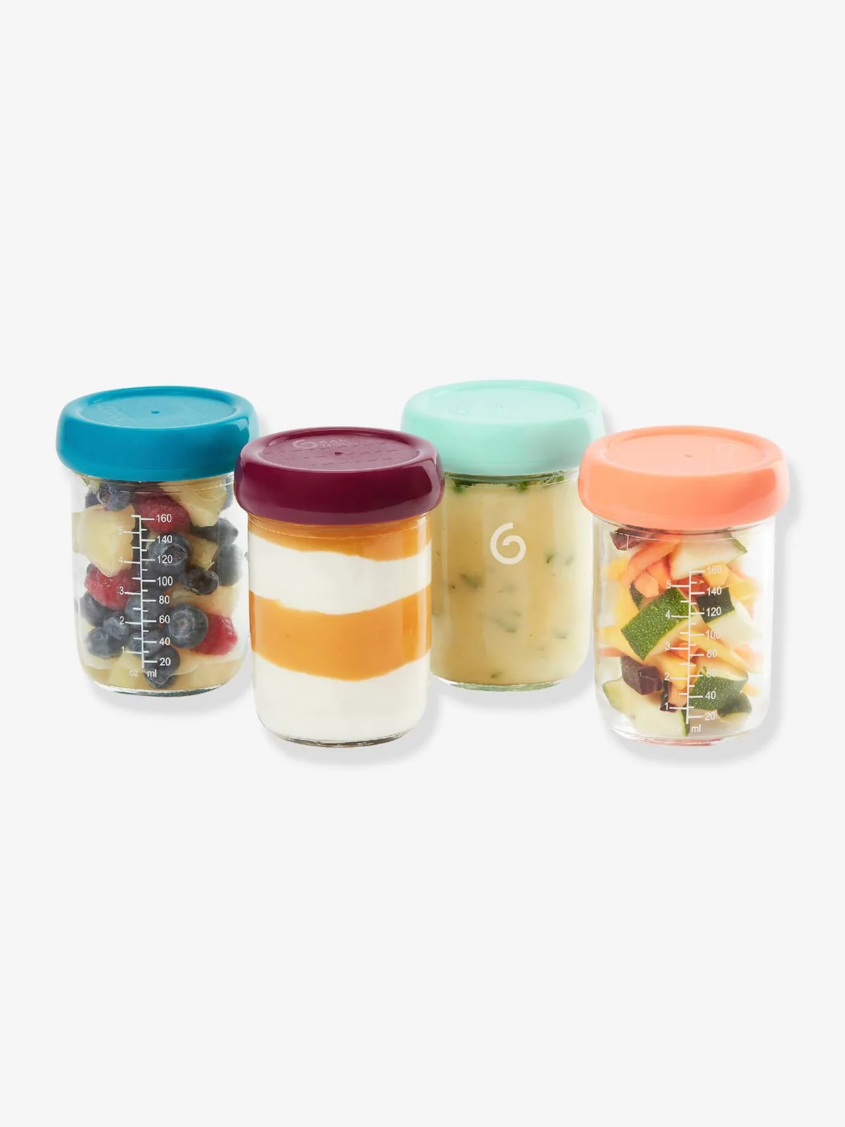 4 glazen bewaarpotjes (240 ml) BABYMOOV meerkleurig van Babymoov – productfoto