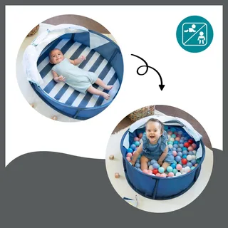 Strandmuschel & Reisebett Babyni 2in1 mit UV-Schutz 50+ van Babymoov in Wit, Blauw, 95 × 75 × 50 mm – productfoto 2 van 4