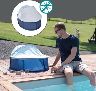 Strandmuschel & Reisebett Babyni 2in1 mit UV-Schutz 50+ van Babymoov in Wit, Blauw, 95 × 75 × 50 mm – productfoto 4 van 4