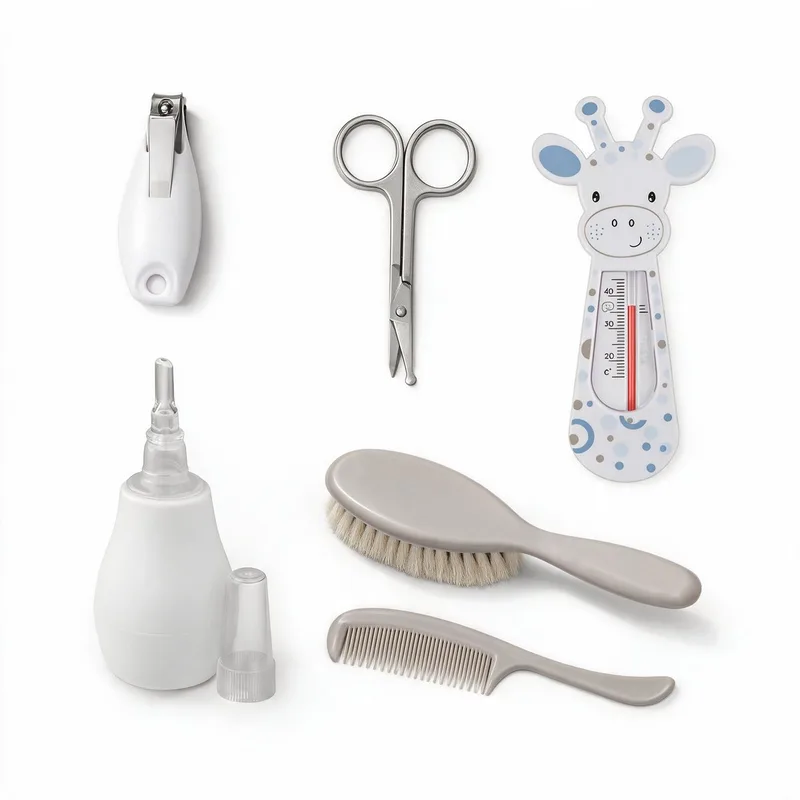 Baby Verzorgingsset 6-delig - Nagelknipper, Nagelschaartje, Badthermometer, Neusreiniger, Haarborstel en Kam - Complete Babyverzorging voor Pasgeborenen - Kraamcadeau - 0m+ van BabyOno in Multikolor – productfoto