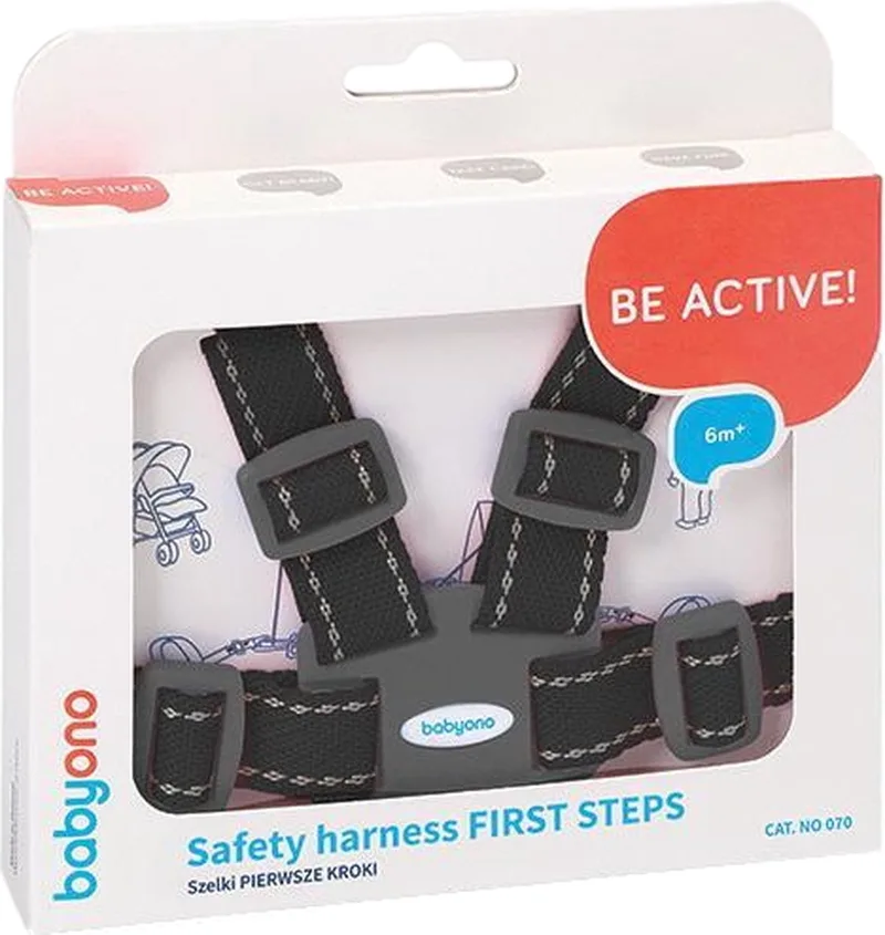 First Steps Kinderstoel Tuigje met Looplijn van BabyOno in Zwart – productfoto