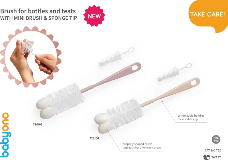 Flessen- en spenenborstel met mini-borsteltje van BabyOno – productfoto 1 van 2