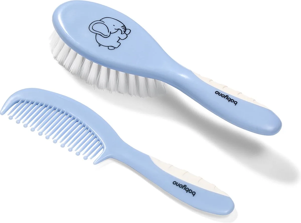 haarborstel en kam - babyborstel - SET - Zachte haren van BabyOno in Blauw – productfoto