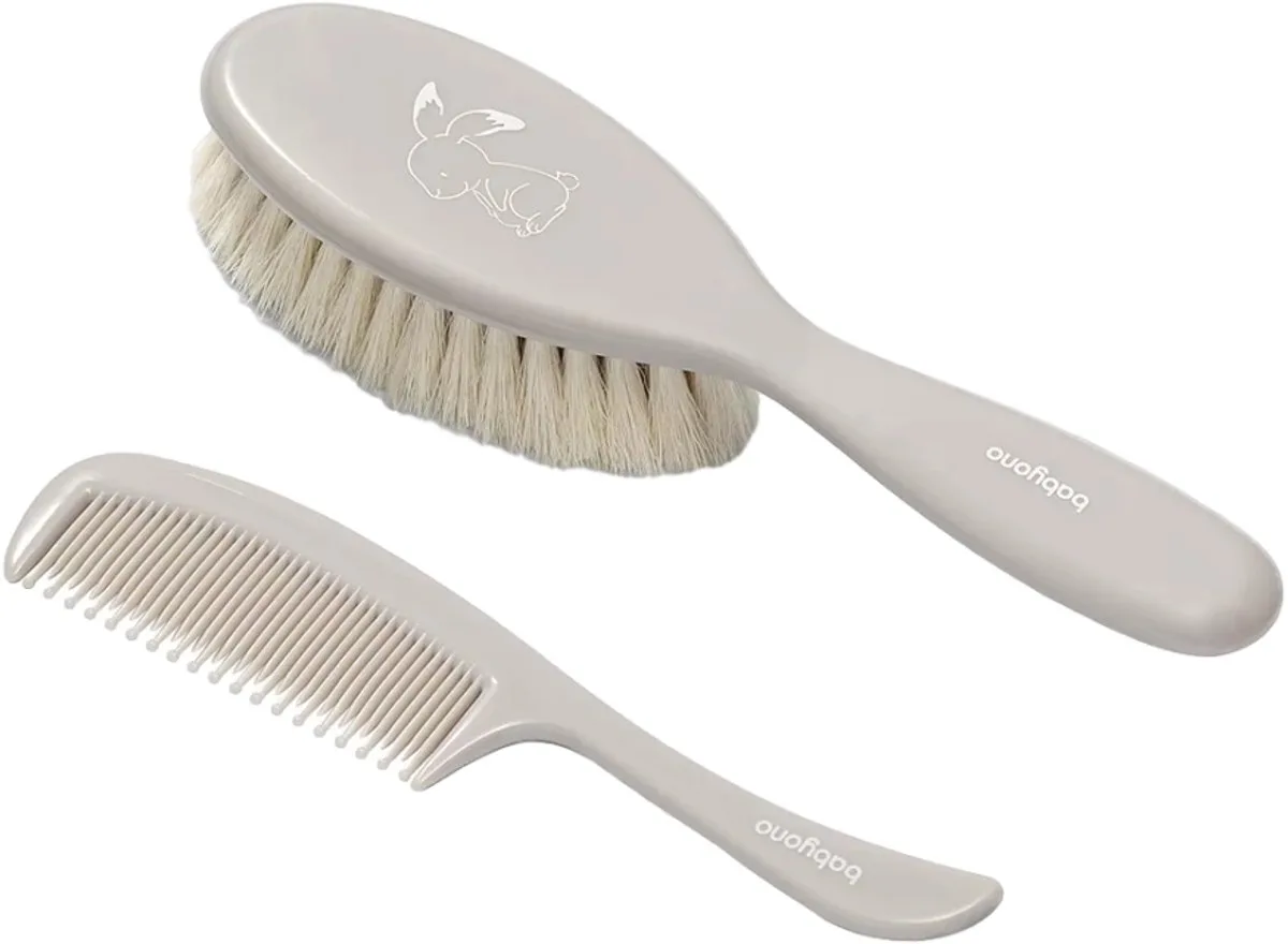 Haarborstel en kam - superzachte natuurlijke haren de BabyOno en Gris – photo produit