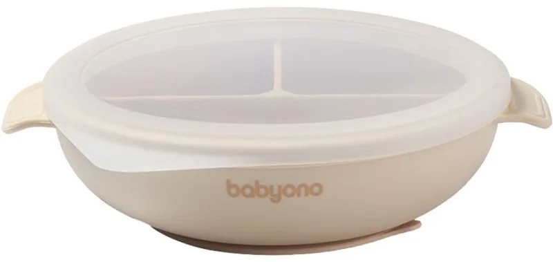 Siliconen Bord met Zuignap & Deksel by BabyOno in Beige – product photo