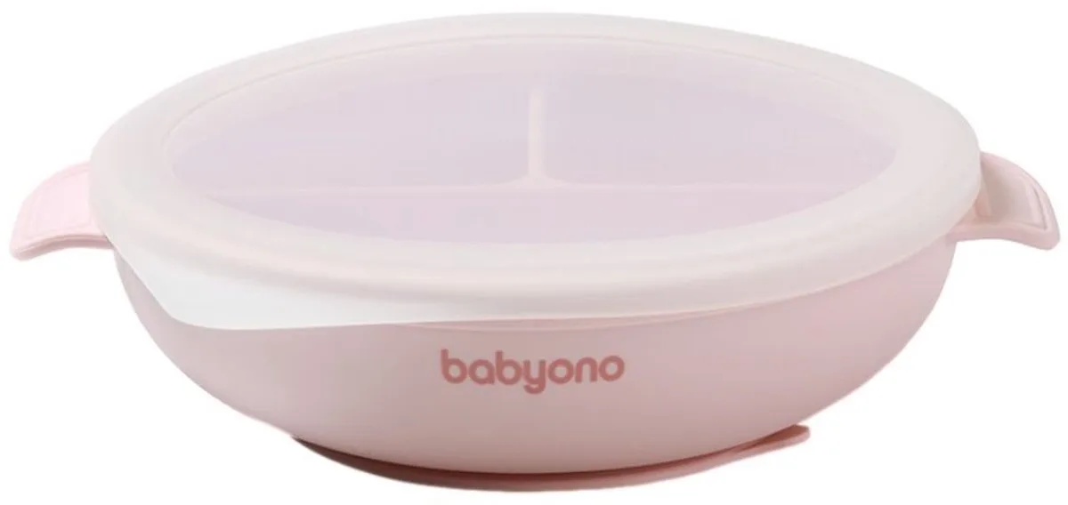 Siliconen Bord met Zuignap & Deksel by BabyOno in Pink – product photo