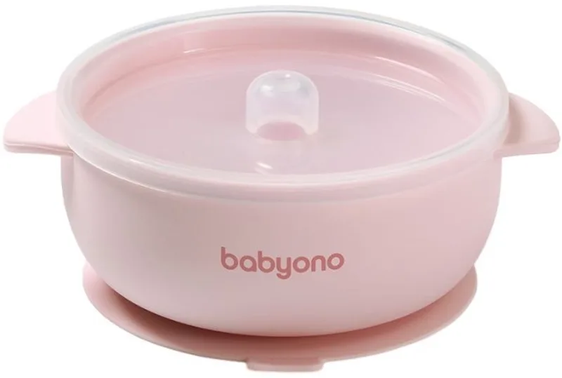 Siliconen Kommetje met Zuignap & Deksel fra BabyOno i Lyserød – produktbillede