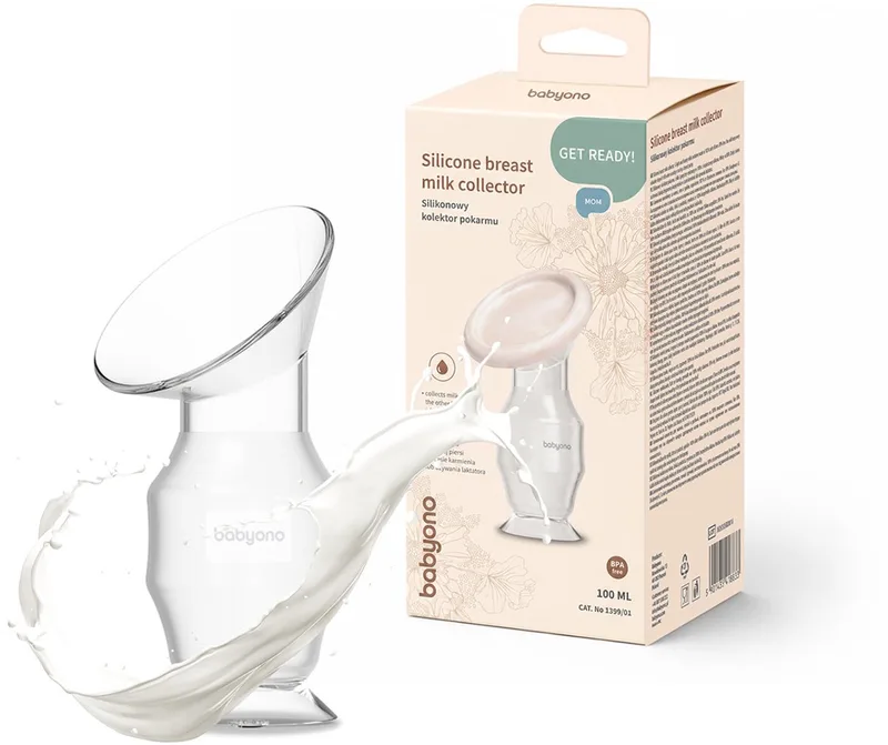 Siliconen Melkopvanger 100 ml - Moedermelkcollector met Zuignap en Deksel - Siliconen Borstkolf voor Borstvoeding - Handsfree Melk Opvangen - BPA-vrij van BabyOno in Transparent – productfoto