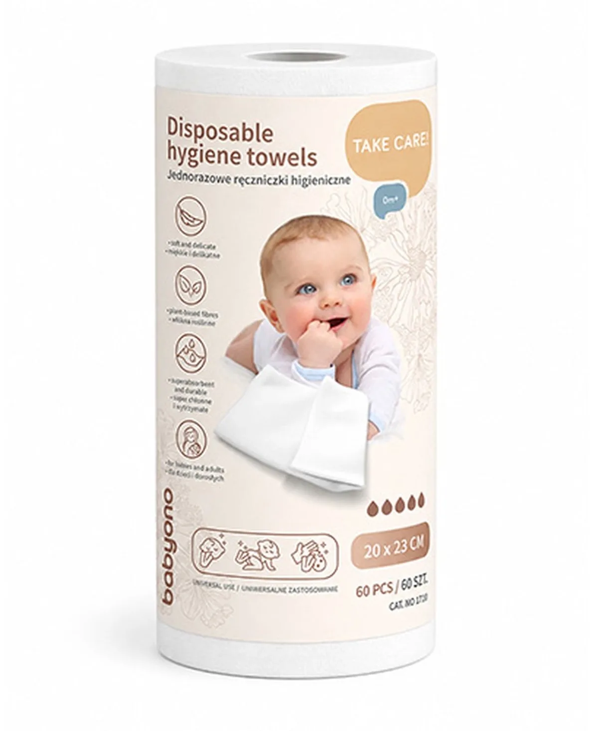 Wegwerp Washandjes Baby - 60 Stuks op Rol - 100% Viscose - Droog en Nat te Gebruiken - 20 x 23 cm - 0 m+ van BabyOno in Wit – productfoto