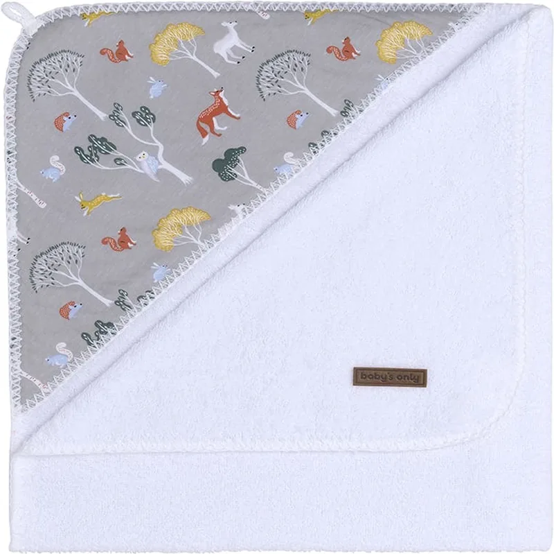 Baby badcape - Omslagdoek - Handdoek met capuchon Forest - 75x85 cm - 100% katoen - Badstof by Baby's Only in Grey – product photo