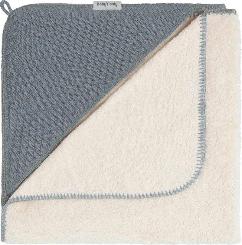 Baby badcape - Omslagdoek met visgraatpatroon - Handdoek met capuchon Grace - 75x85 cm - Badstof by Baby's Only in Nordic Blue – product photo