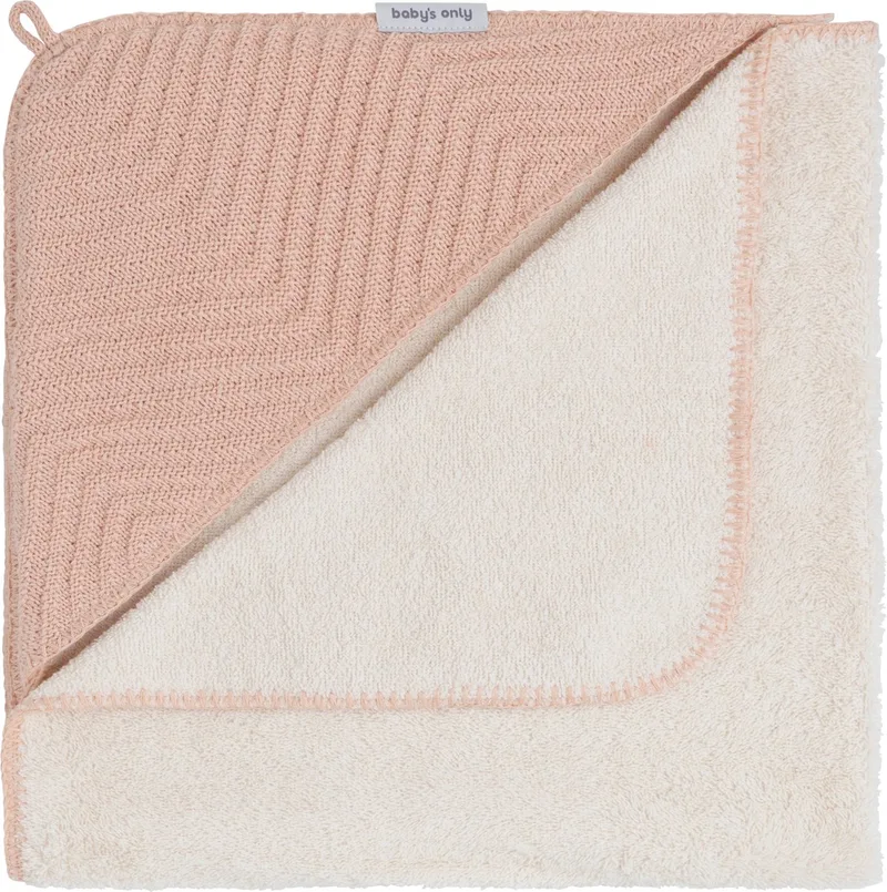 Baby badcape - Omslagdoek met visgraatpatroon - Handdoek met capuchon Grace - 75x85 cm - Badstof fra Baby's Only i Blush – produktbillede