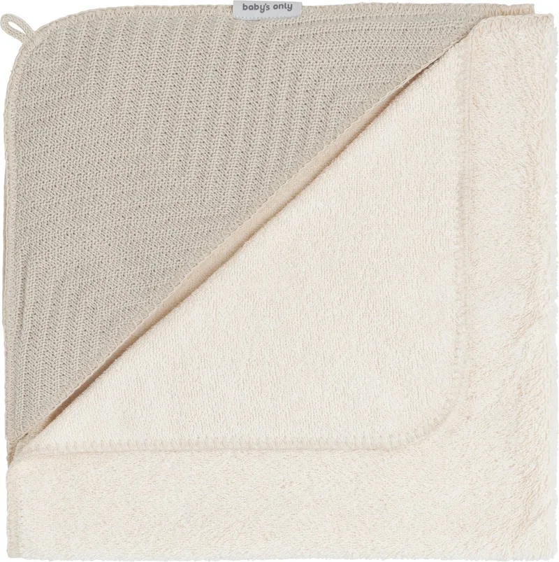 Baby badcape - Omslagdoek met visgraatpatroon - Handdoek met capuchon Grace - 75x85 cm - Badstof by Baby's Only in Warm Linen – product photo