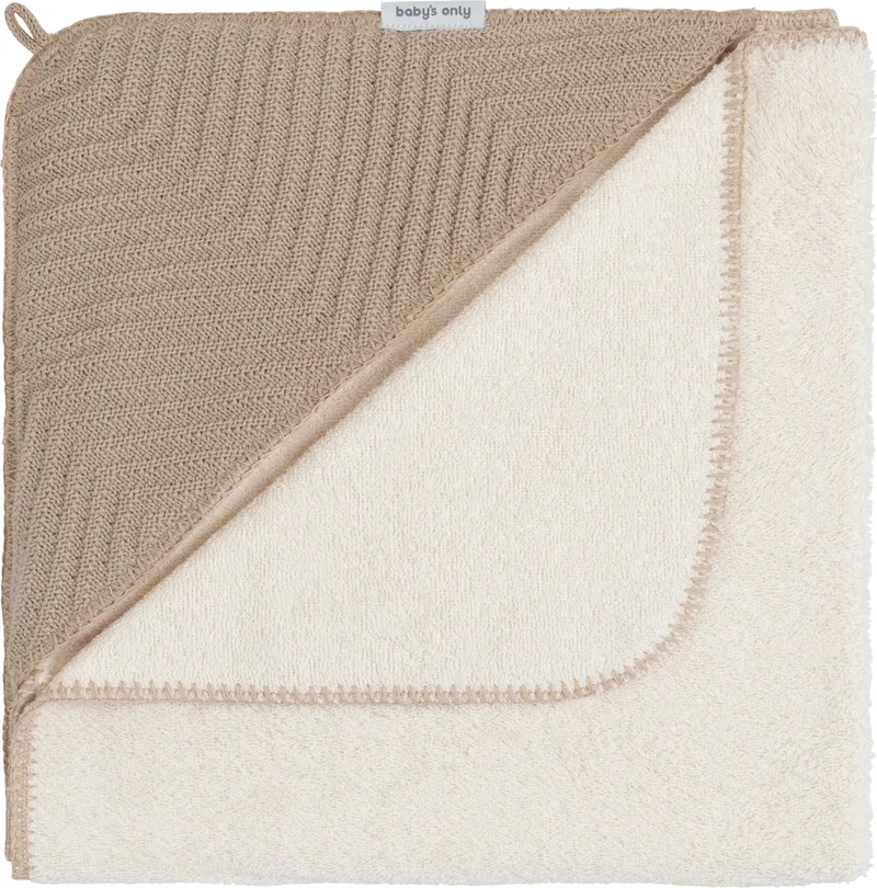 Baby badcape - Omslagdoek met visgraatpatroon - Handdoek met capuchon Grace - 75x85 cm - Badstof by Baby's Only in Beige – product photo