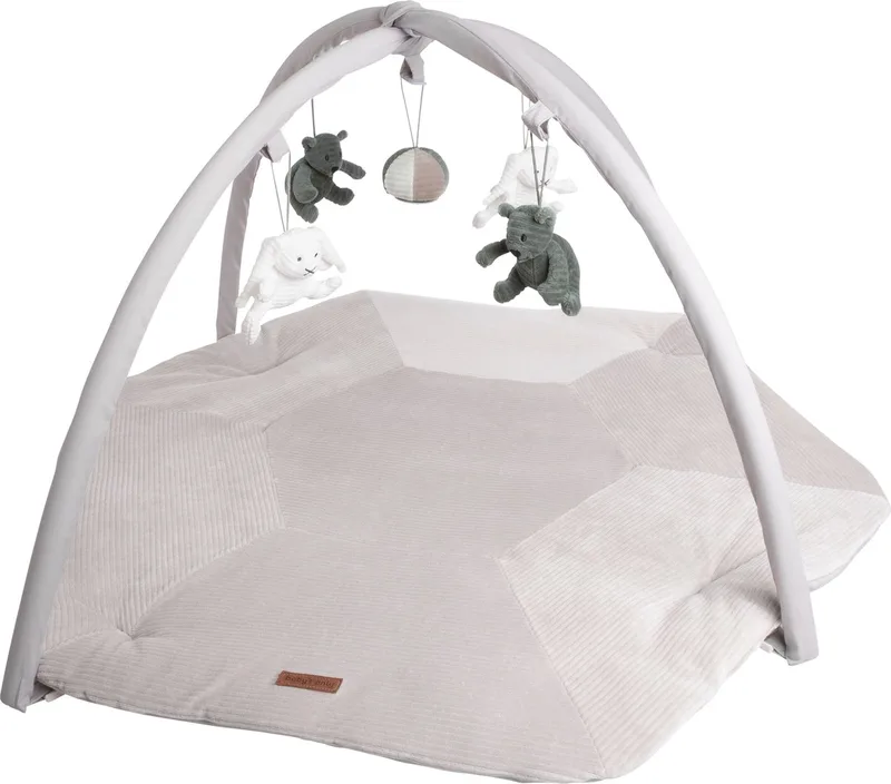 Baby speelkleed met boog - Baby gym - Playmat - Speelmat Sense - Zeegroen/Kiezelgrijs/Wit - Zachte rib corduroy stof - 94x83 cm van Baby's Only in Zeegroen – productfoto