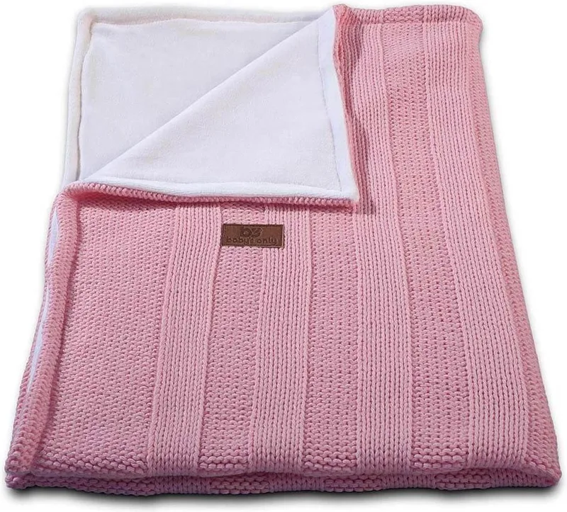 Gebreide ledikantdeken chenille - Baby deken Robust Rib by Baby's Only in Oud Roze – product photo