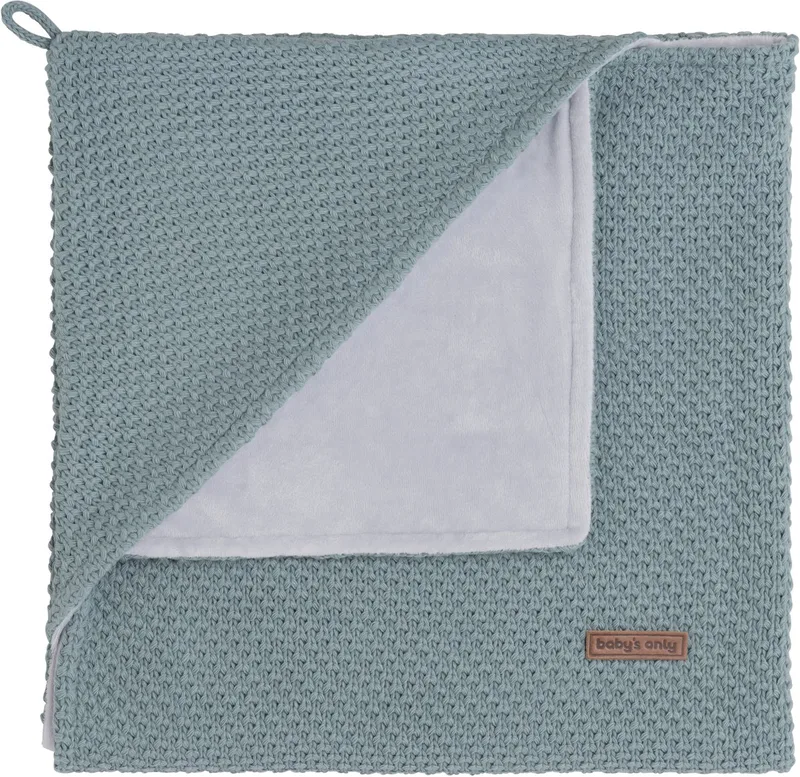 Gebreide wikkeldeken - Omslagdoek baby Flavor - Fluweel voering - 75x75 cm - Geschikt voor drie- en vijfpuntsgordel by Baby's Only in Stonegreen – product photo