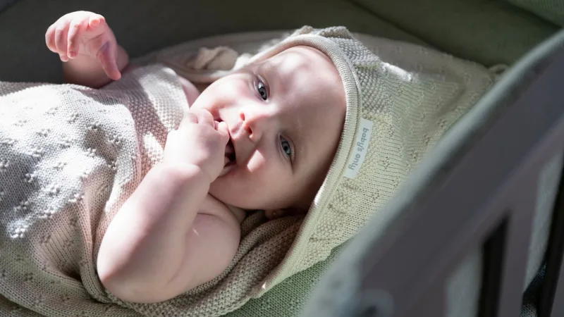 Gebreide wikkeldeken - Omslagdoek baby Mood - 75x75 cm - Geschikt voor drie- en vijfpuntsgordel fra Baby's Only i Warm Linen – produktbillede 2 af 2