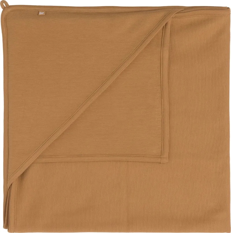Gebreide wikkeldeken - Omslagdoek baby Pure - 75x75 cm - 100% ecologisch katoen - Geschikt voor drie- en vijfpuntsgordel by Baby's Only in Caramel – product photo