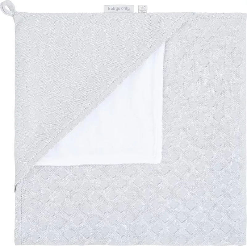 Gebreide wikkeldeken - Omslagdoek baby Reef - Chenille voering - 75x75 cm - 100% ecologisch katoen - Geschikt voor drie- en vijfpuntsgordel by Baby's Only in Dusty Grey – product photo
