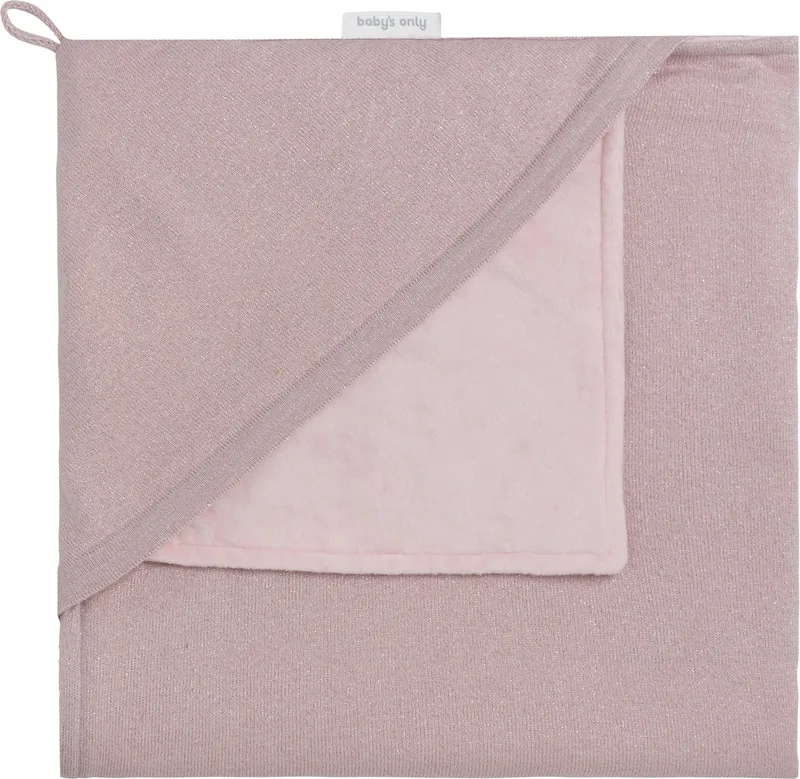 Gebreide wikkeldeken - Omslagdoek baby Sparkle - Fluweel voering - 75x75 cm - Met subtiel glittertje - Geschikt voor drie- en vijfpuntsgordel by Baby's Only in Zilver-Roze Mêlee – product photo