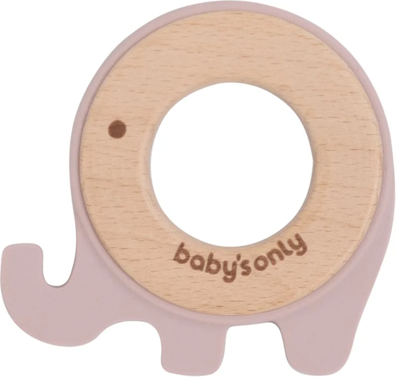 Houten baby bijtring - Bijtspeeltje olifant - Baby cadeau van Baby's Only in Oud Roze – productfoto