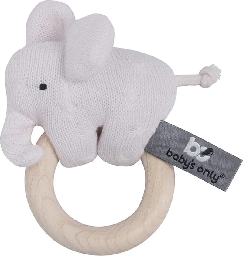 Houten baby rammelaar olifant gebreid - Baby cadeau van Baby's Only in Classic Roze – productfoto