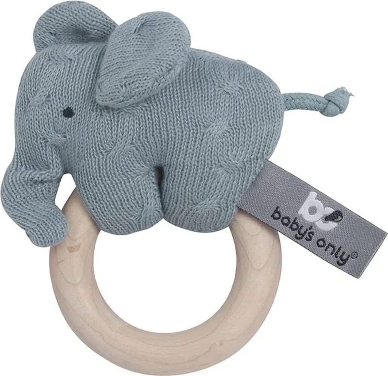 Houten baby rammelaar olifant gebreid - Baby cadeau by Baby's Only in Stonegreen – product photo