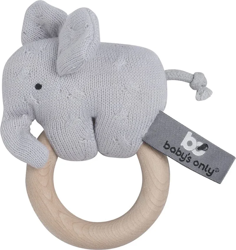 Houten baby rammelaar olifant gebreid - Baby cadeau de Baby's Only en Zilvergrijs – photo produit