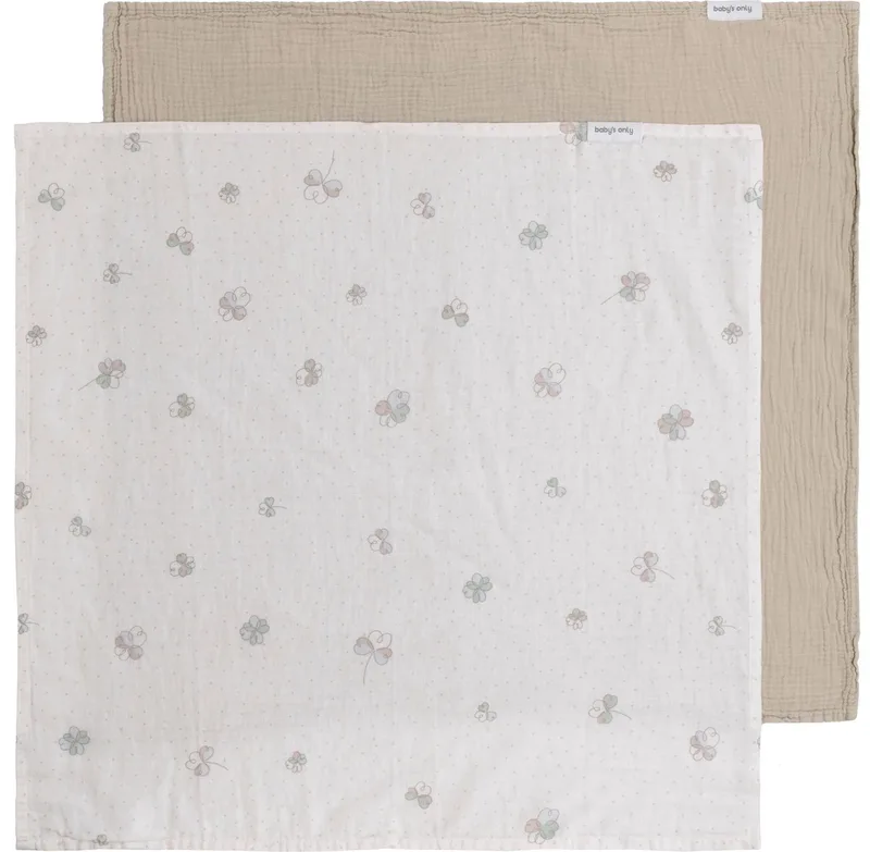 Hydrofiele doek Tender - Swaddles voor baby - Inbakerdoek - Hydrofiele luier - Mousseline - Beige/Clover - 65x65 cm - 2-pack - 100% prewashed katoen by Baby's Only in Beige – product photo