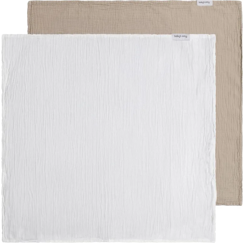 Hydrofiele doek Tender - Swaddles voor baby - Inbakerdoek - Hydrofiele luier - Mousseline - Beige/Wit - 65x65 cm - 2-pack - 100% prewashed katoen by Baby's Only in Beige – product photo
